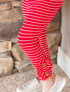 {Red & White Stripe} Button Leggings
